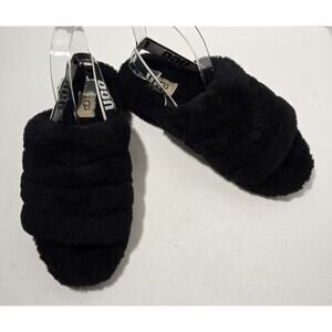 UGG Fluff Yeah Slide Women’s Size 7 Black Sheepskin Plush Platform Slippers